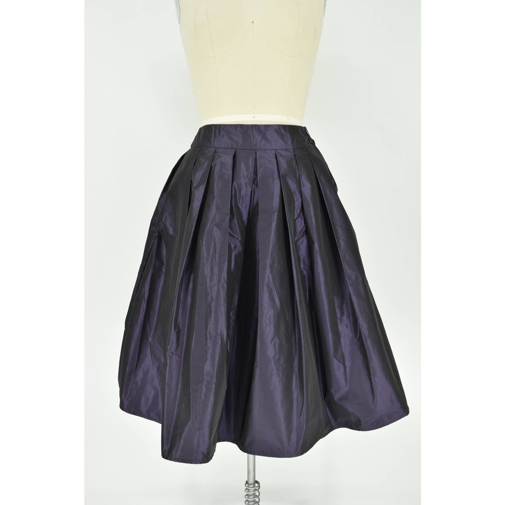 NWT REBECCA MOSES midnight purple pleated taffeta midi skirt size XS women's